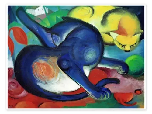 Dos gatos, azul y amarillo de Franz Marc Master Collection