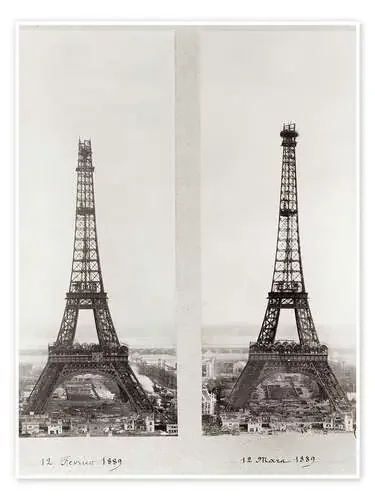 Dos vistas de la construcción de la Torre Eiffel III Bridgeman Images