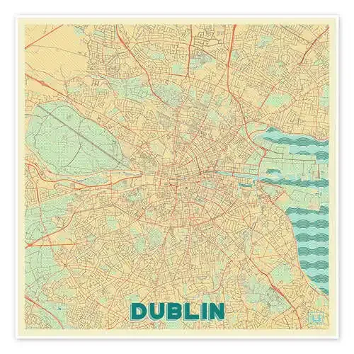 Dublin, Ireland Map Retro de Hubert Roguski