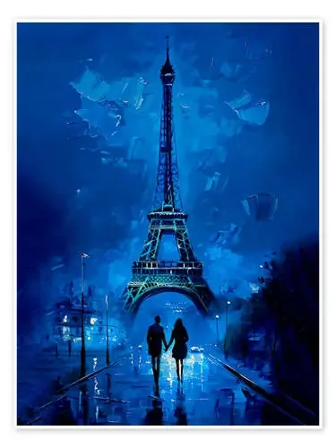 Eiffel Tower Painting in Blue de nobelart