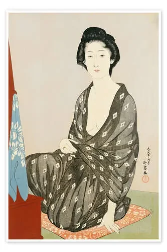 Eine Schönheit in einem schwarzen Kimono mit weißem Hanabishi de Goyo Hashiguchi ARTOTHEK
