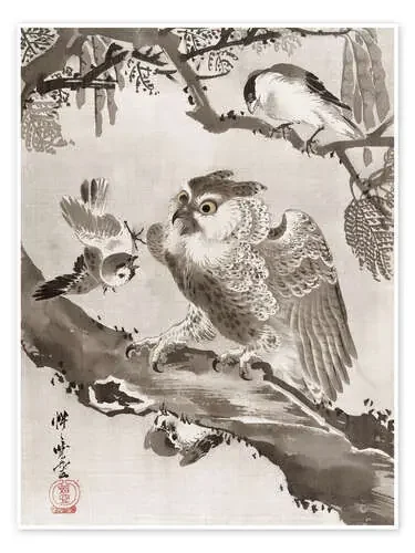 El búho, ofendido por pajaritos de Kawanabe Kyosai Master Collection
