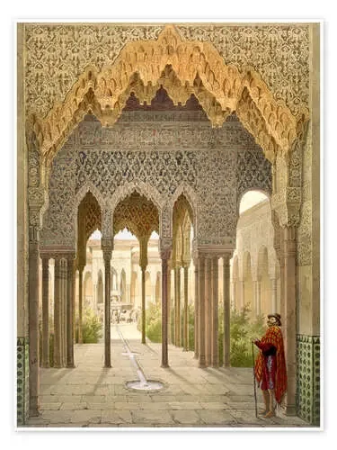 El patio de los leones, La Alhambra, Granada, 1853 de Léon Auguste Asselineau Bridgeman Images