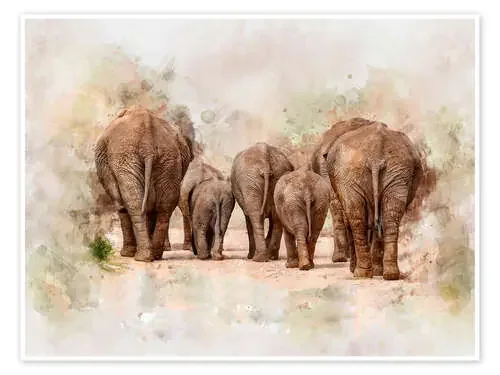 Elephants in the savannah in Africa de Peter Roder