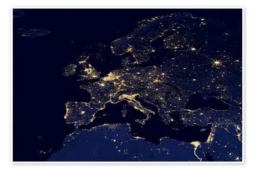Europa por la noche, foto del satélite de NASA Science Photo Library