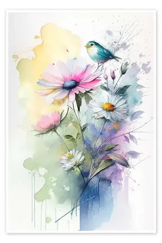 Floral watercolour with bird I de Dreamscapes