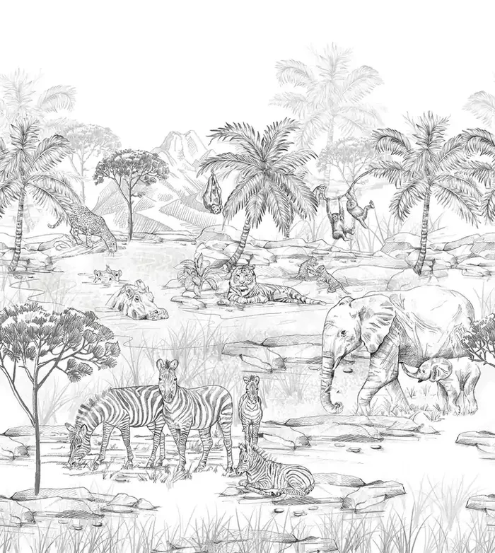 fotomural animales de la selva blanco y negro de ESTAhome – 159296