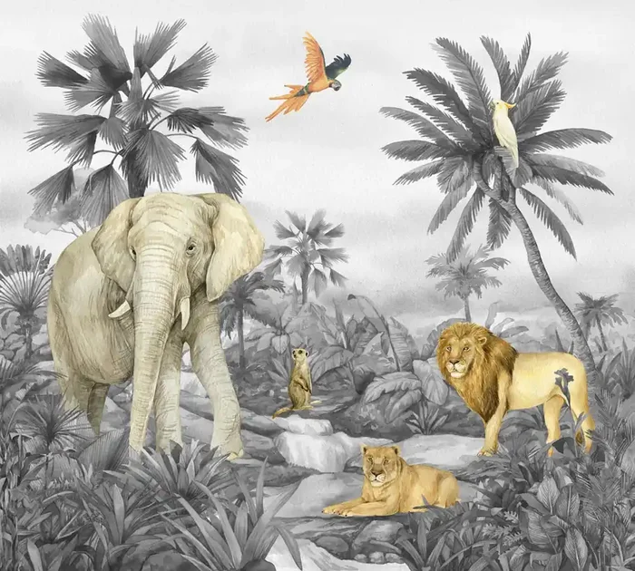 fotomural animales de la selva gris de Sanders & Sanders – 601186