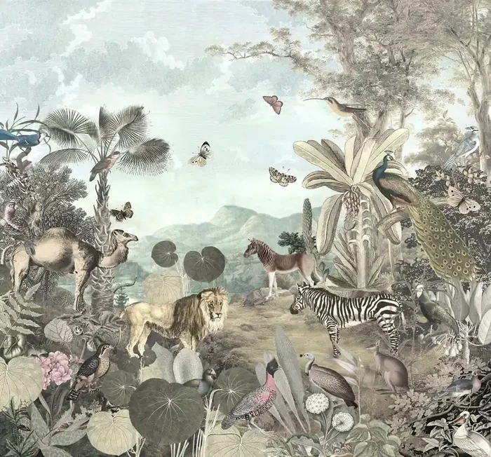 fotomural animales de la selva verde gris de Komar – 612798