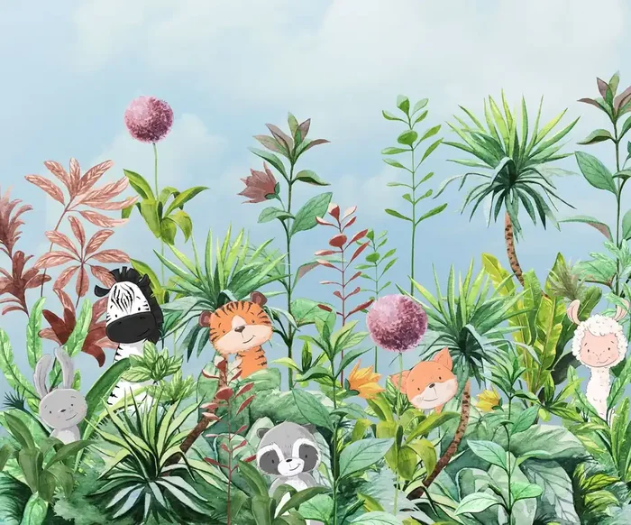 fotomural animales de la selva verde y azul de Komar – 612797