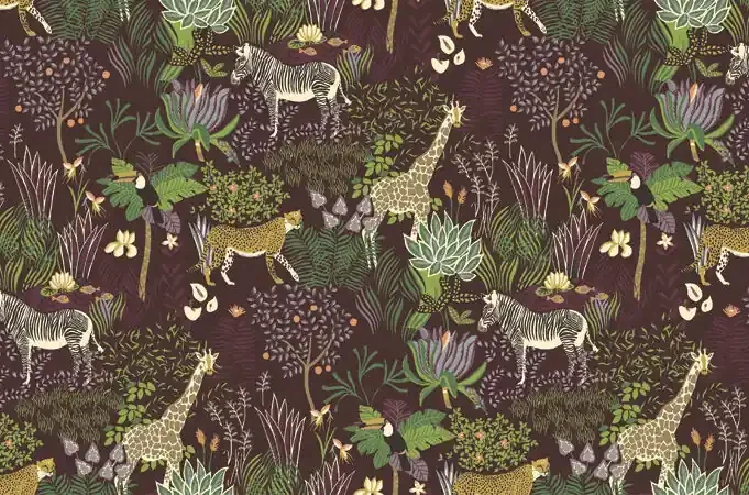 fotomural animales de la selva verde y morado berenjena de Sanders & Sanders – 640888