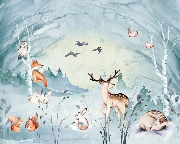 fotomural animales del bosque azul de Komar – 610860