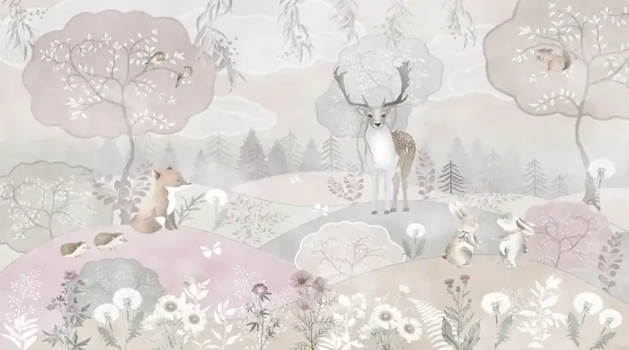 fotomural animales del bosque beige y rosa viejo de Sanders & Sanders – 950035