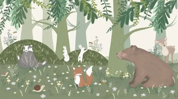 fotomural animales del bosque verde de Sanders & Sanders – 950039