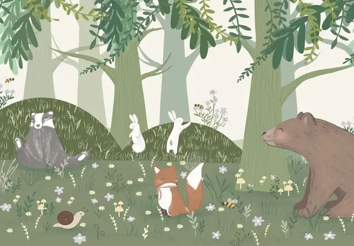 fotomural animales del bosque verde de Sanders & Sanders – 950040