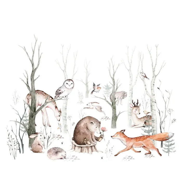 fotomural animales del bosque vintage blanco, naranja y marrón de Sanders & Sanders – 950004