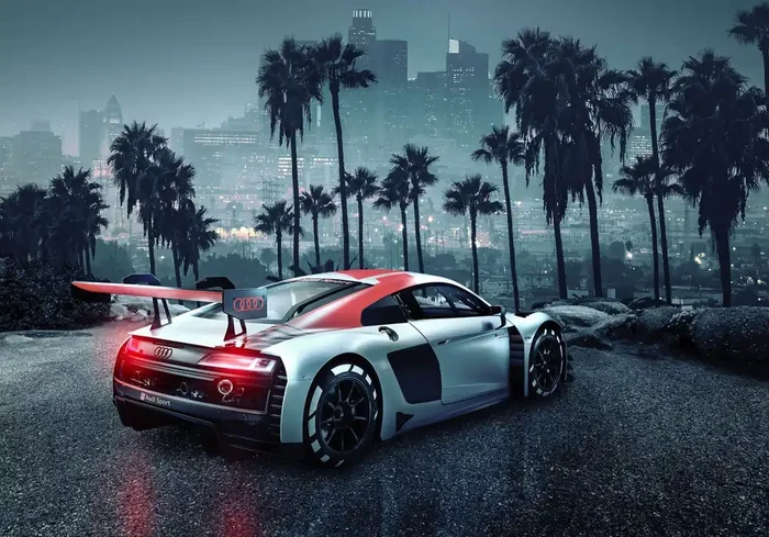 fotomural Audi R8 L.A. gris y rojo de Komar – 611005