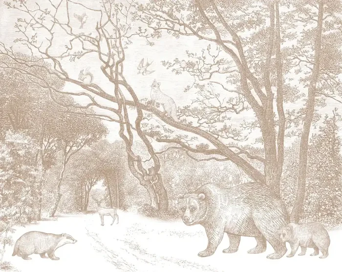 fotomural bosque con animales del bosque beige de ESTAhome – 159064