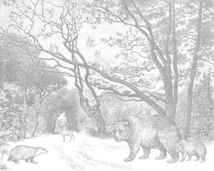 fotomural bosque con animales del bosque gris de ESTAhome – 159065
