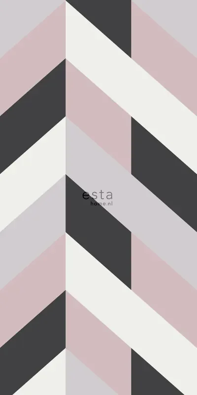 fotomural chevron negro, blanco y rosa viejo de ESTAhome – 158902
