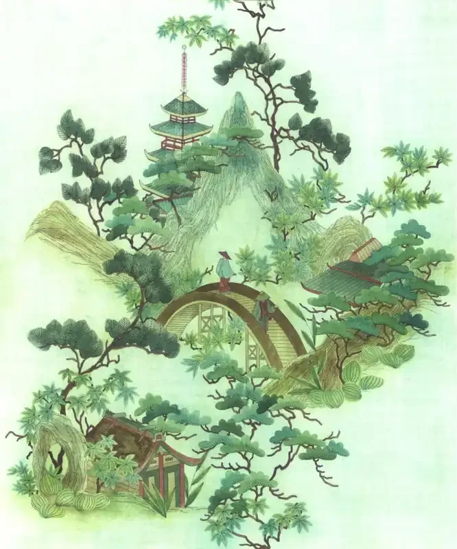 fotomural chinoiserie verde y marrón de ESTAhome – 159311