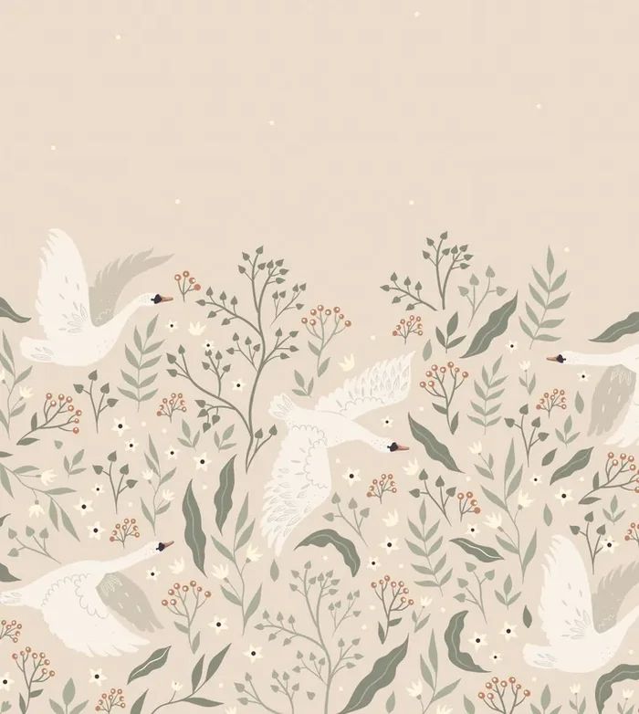 fotomural cisnes beige, blanco y verde grisáceo de ESTAhome – 159427