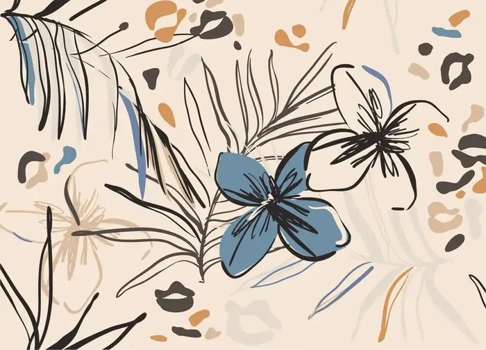 fotomural diseño floral beige, azul y naranja de Sanders & Sanders – 601173