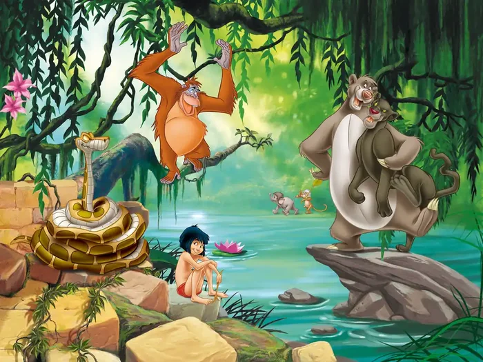 fotomural El libro de la selva verde, azul y beige de Disney – 600592