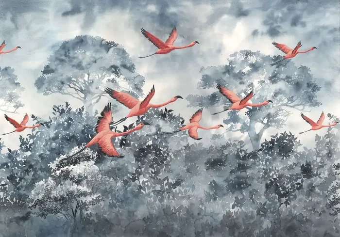 fotomural flamencos gris azulado y rosa de Sanders & Sanders – 612046
