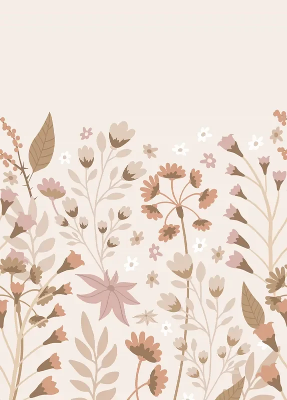 fotomural flores beige, rojo barro cocido y rosa de ESTAhome – 159410