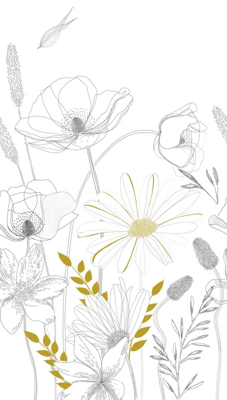 fotomural flores blanco, negro y amarillo de Livingwalls – AS-392131