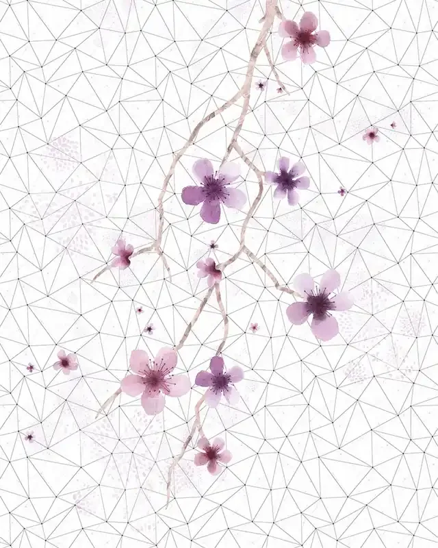 fotomural Flores de cerezo blanco y negro y rosa de Sanders & Sanders – 611941