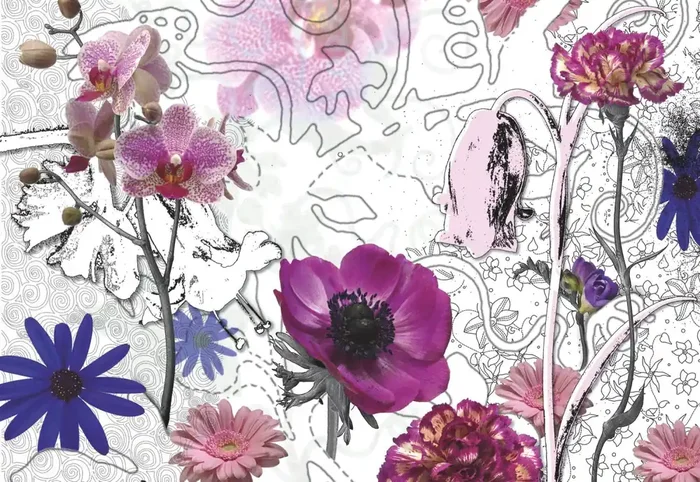 fotomural flores morado, azul y blanco de Sanders & Sanders – 612251
