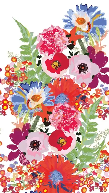 fotomural flores multicolor, blanco, rojo, morado lila y verde de Livingwalls – AS-392071