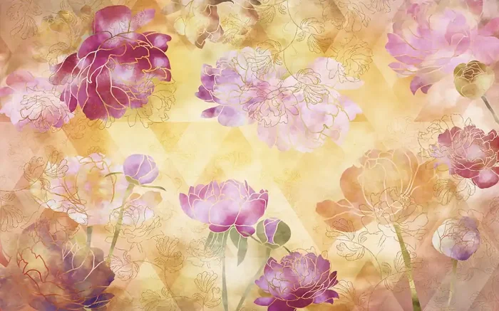 fotomural flores rosa, amarillo y oro de Sanders & Sanders – 611930