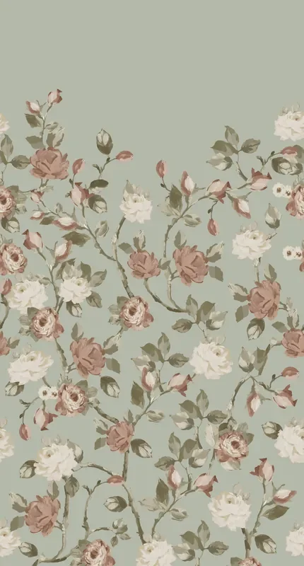 fotomural flores vintage verde menta agrisado y rosa viejo de ESTAhome – 159213