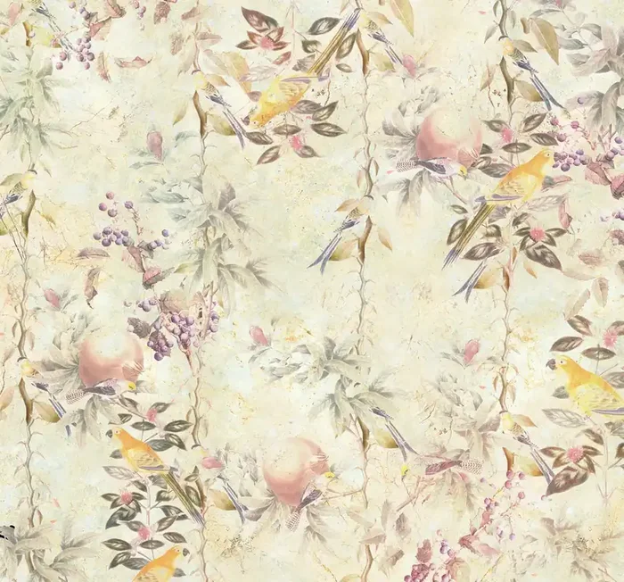 fotomural flores y pájaros amarillo y beige de Sanders & Sanders – 612413