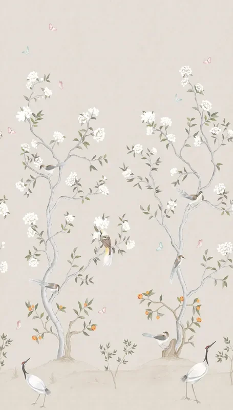 fotomural flores y pájaros beige y blanco de Sanders & Sanders – 640214