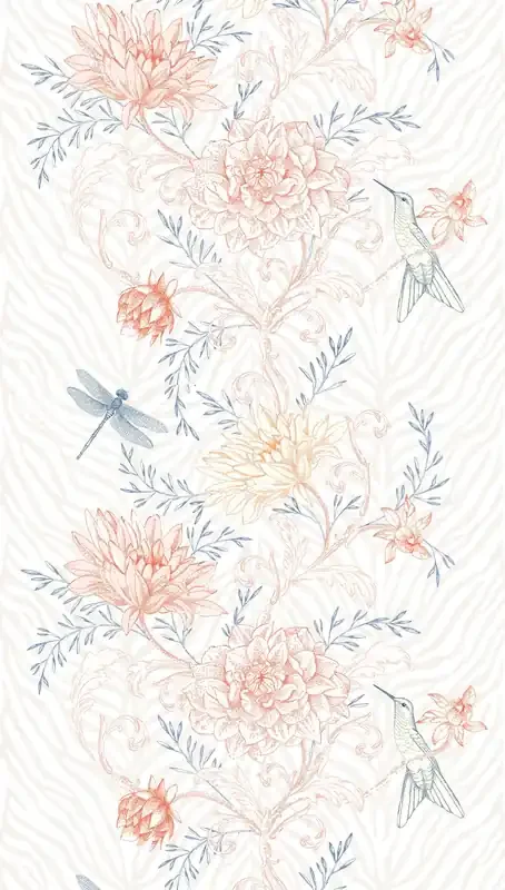 fotomural flores y pájaros multicolor, naranja, azul y beige crema de Livingwalls – AS-392011