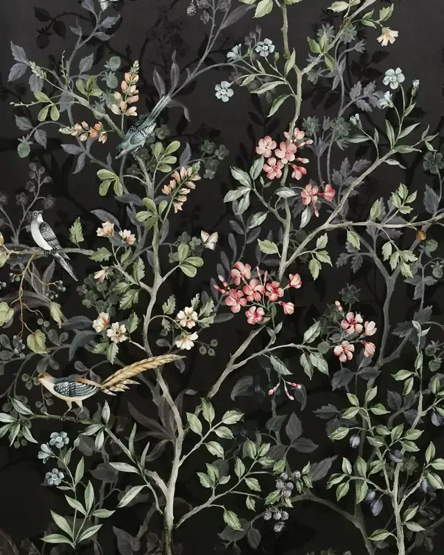fotomural flores y pájaros negro de Komar – 611177