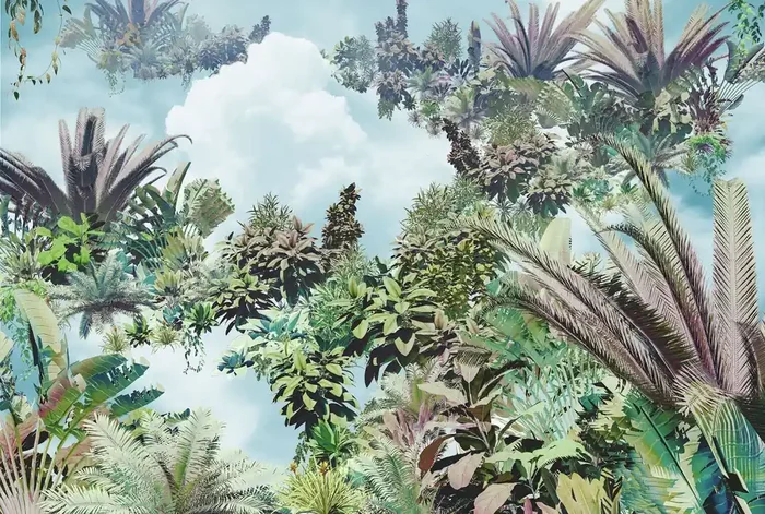 fotomural hojas de palmera verde y azul de Komar – 611147