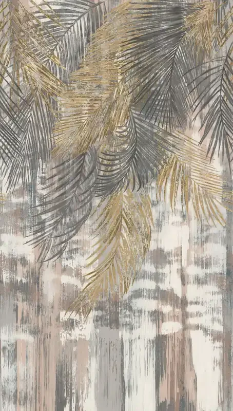 fotomural hojas tropicales gris, amarillo, beige y blanco de Livingwalls – AS-392611