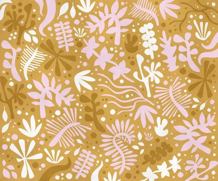 fotomural hojas y flores marrón terracota y morado lila de Komar – 612918