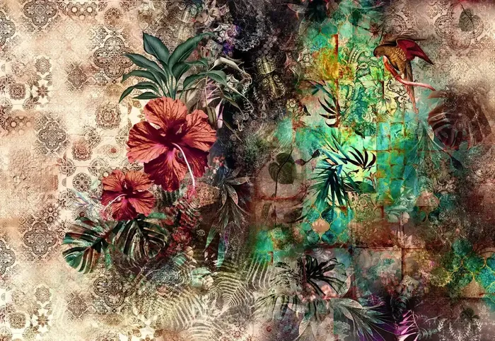 fotomural hojas y flores tropicales multi color de Komar – 610934