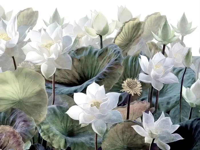 fotomural hojas y flores tropicales verde y blanco de Sanders & Sanders – 600977