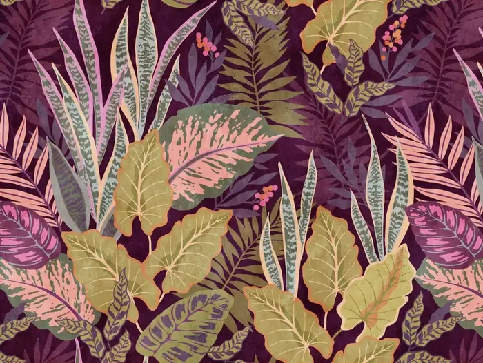 fotomural jungla morado lila, verde, beige y rosa de One Wall one Role – AS-382751