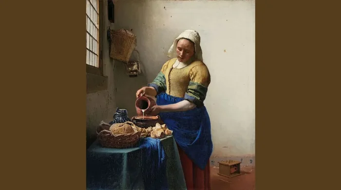 fotomural La Lechera de Johannes Vermeer azul y amarillo de Sanders & Sanders – 950053