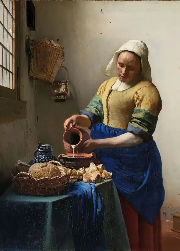 fotomural La Lechera de Johannes Vermeer azul y amarillo de Sanders & Sanders – 950054