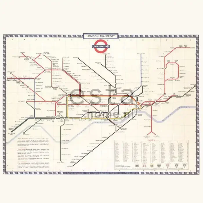 fotomural mapa del metro de Londres beige, rojo y azul de ESTAhome – 158209