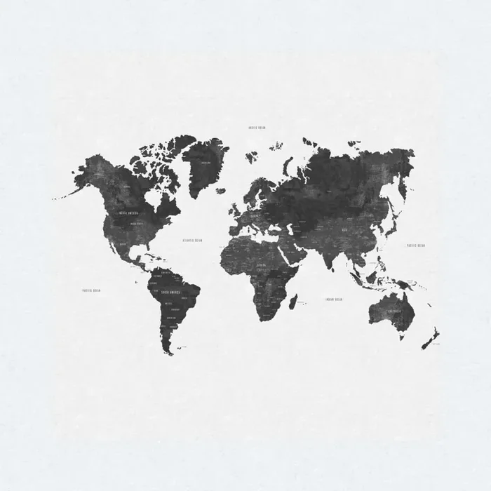 fotomural mapa del mundo vintage con textura de tejido blanco y negro de ESTAhome – 159137